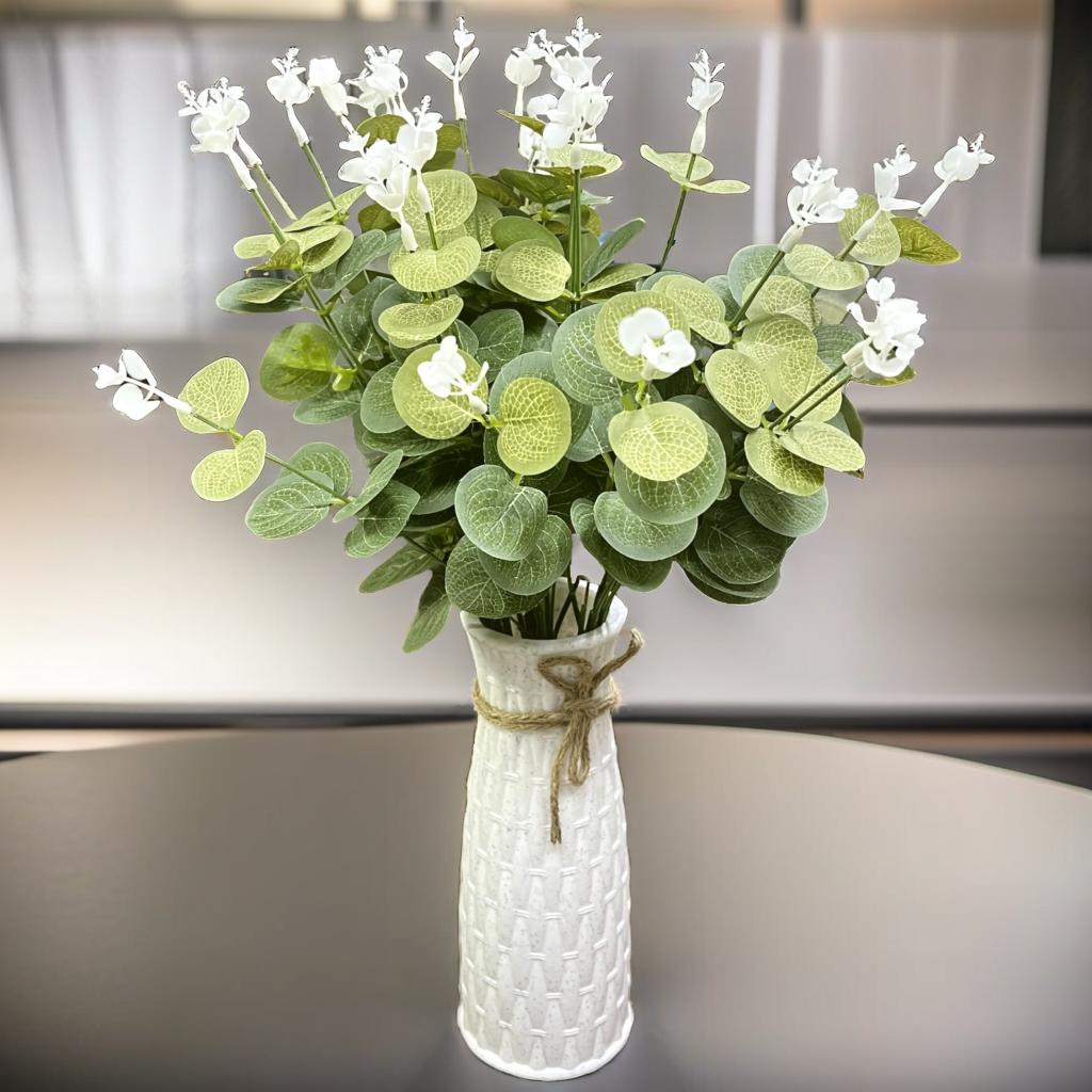 Combo Set of Hard Plastic Unbreakable Vase (Green Eucalyptus with Vase)