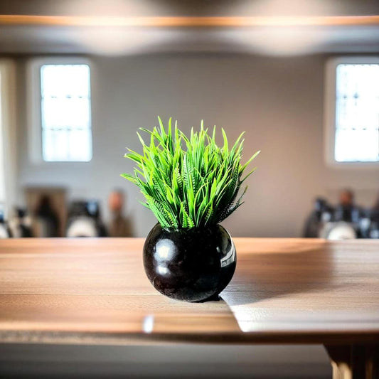 Akaar Artificial Plants for Decoration - Black Ceramic Pot with Fern