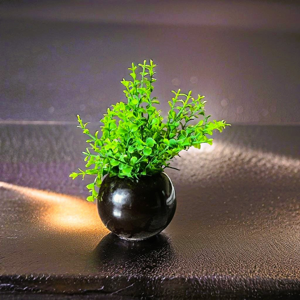 Akaar Artificial Plants for Decoration - Black Ceramic Pot with Jade