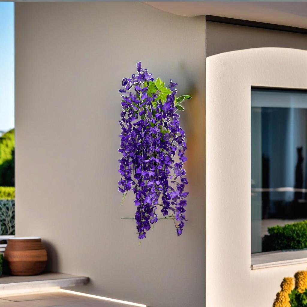 Akaar Décor Artificial Flowers for Wall Decoration : Wisteria Sticks with Metal Holder (Pack of 4 Sticks)
