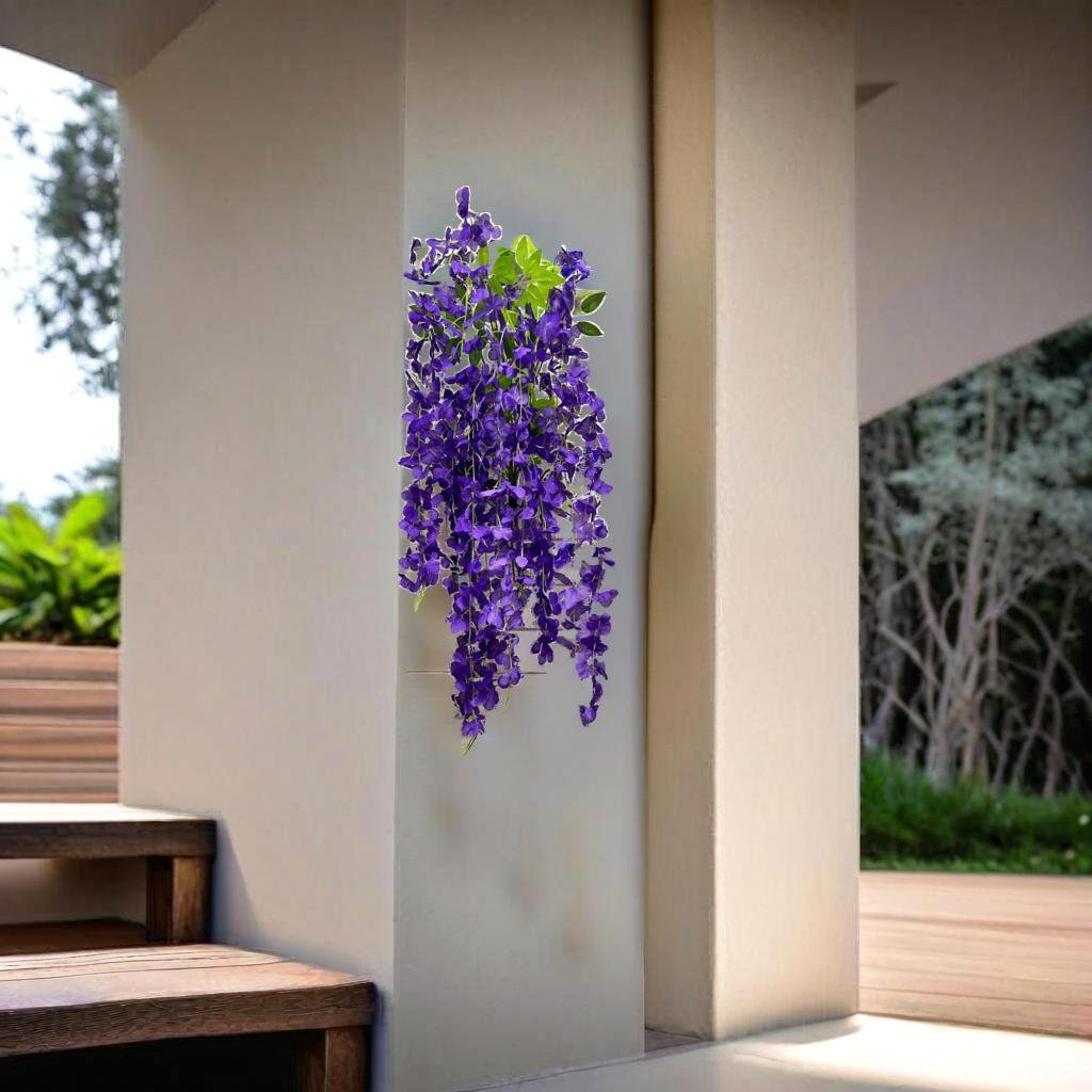 Akaar Décor Artificial Flowers for Wall Decoration : Wisteria Sticks with Metal Holder (Pack of 4 Sticks)