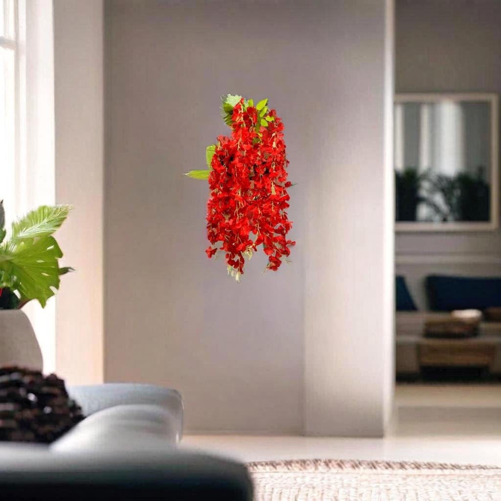 Akaar Décor Artificial Flowers for Wall Decoration : Wisteria Sticks with Metal Holder (Pack of 4 Sticks)