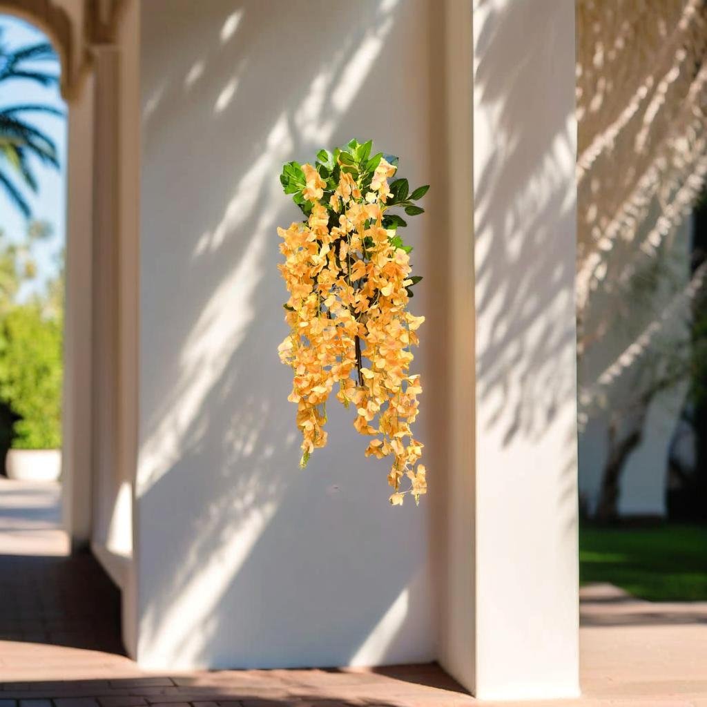 Akaar Décor Artificial Flowers for Wall Decoration : Wisteria Sticks with Metal Holder (Pack of 4 Sticks)