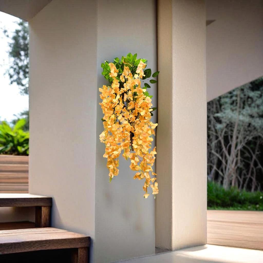Akaar Décor Artificial Flowers for Wall Decoration : Wisteria Sticks with Metal Holder (Pack of 4 Sticks)