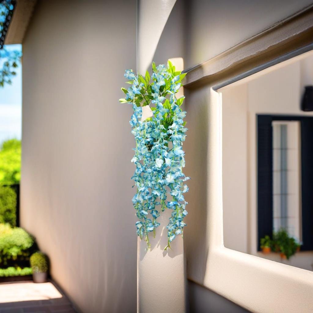 Akaar Décor Artificial Flowers for Wall Decoration : Wisteria Sticks with Metal Holder (Pack of 4 Sticks)