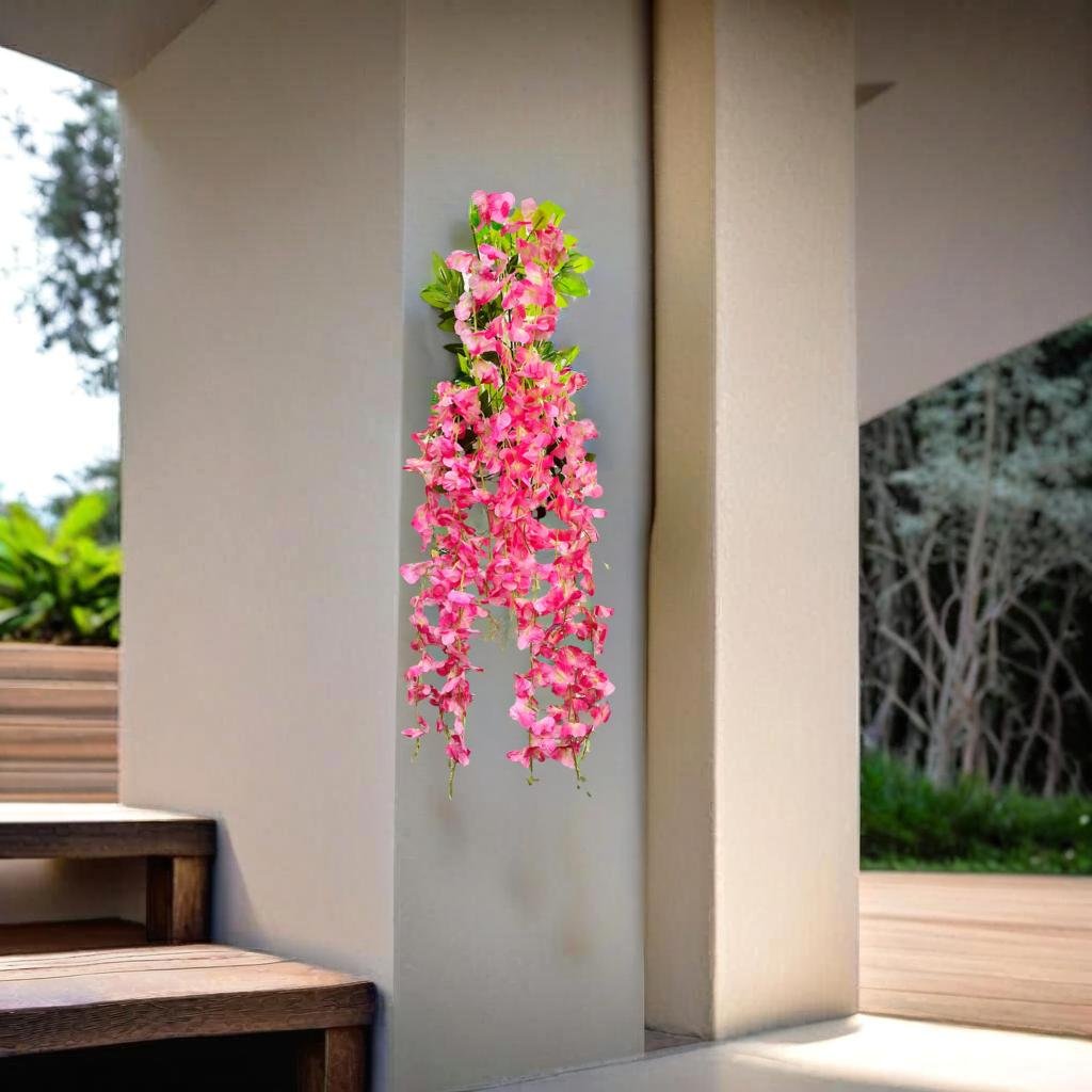 Akaar Décor Artificial Flowers for Wall Decoration : Wisteria Sticks with Metal Holder (Pack of 4 Sticks)