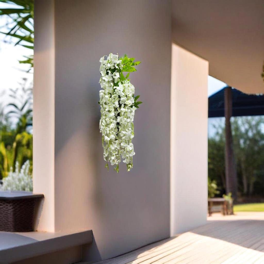 Akaar Décor Artificial Flowers for Wall Decoration : Wisteria Sticks with Metal Holder (Pack of 4 Sticks)