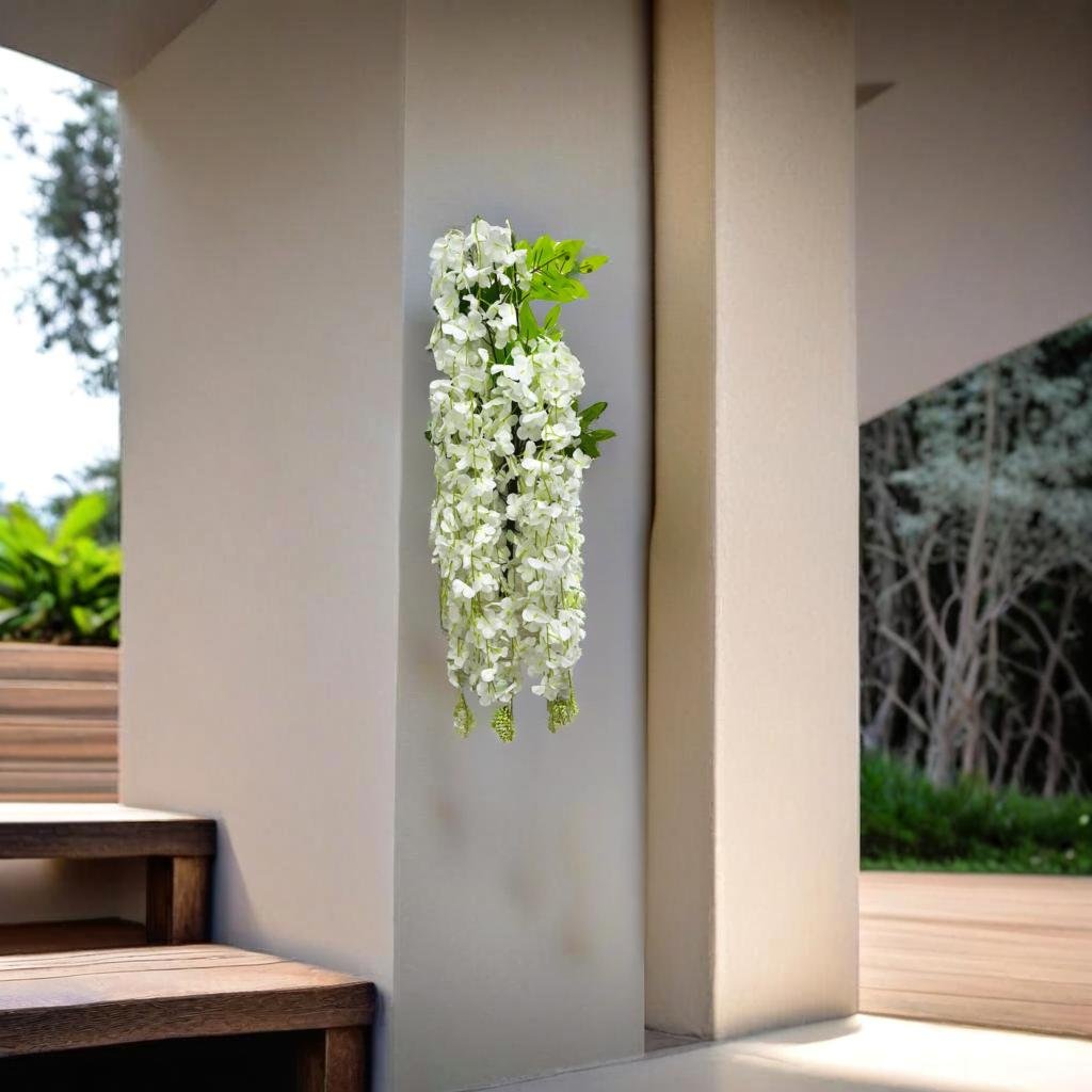 Akaar Décor Artificial Flowers for Wall Decoration : Wisteria Sticks with Metal Holder (Pack of 4 Sticks)