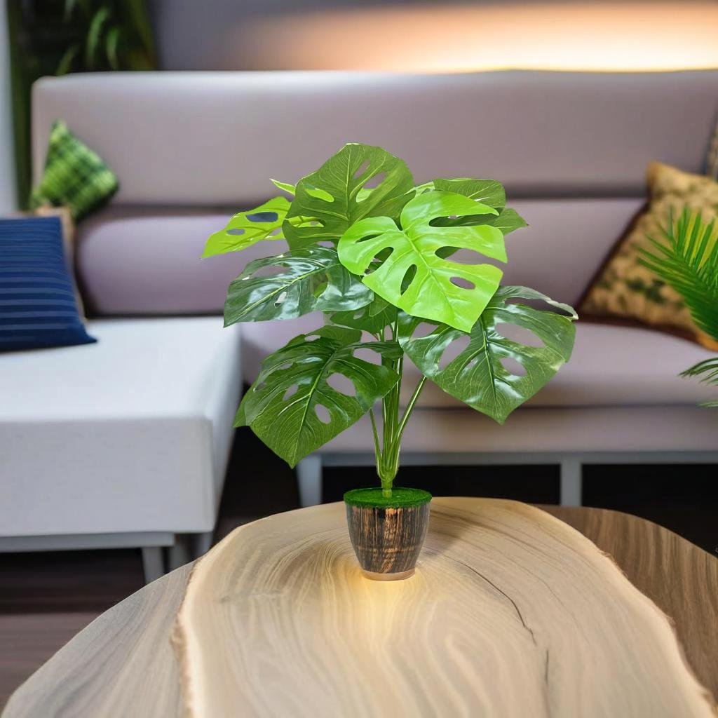 Akaar Decor's Artificial Plants for Home Decoration : 12 Branch Plant with Pot (Mostera)