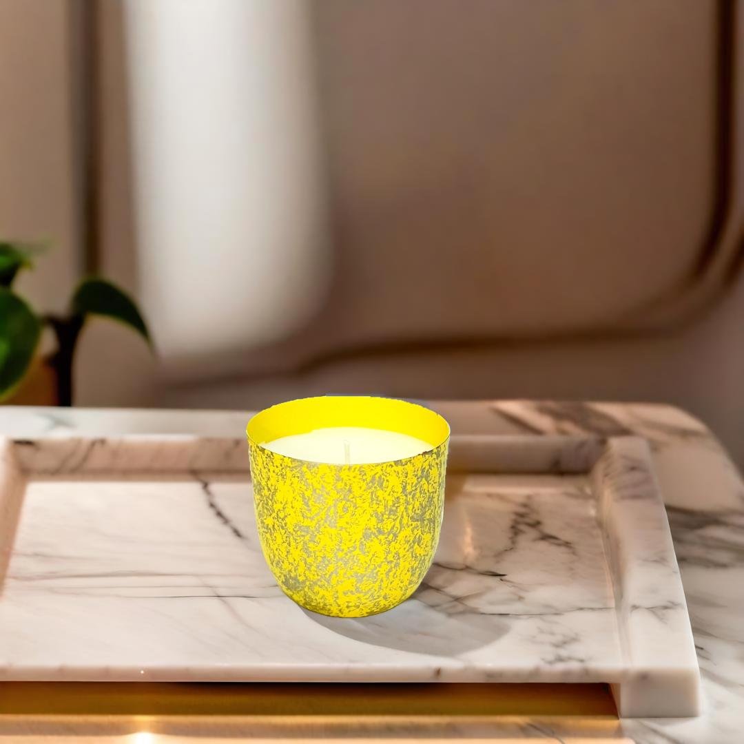 Akaar Decor Range of Metallic Glow Scented Candles for Home Decor- Yellow Ylang Ylang