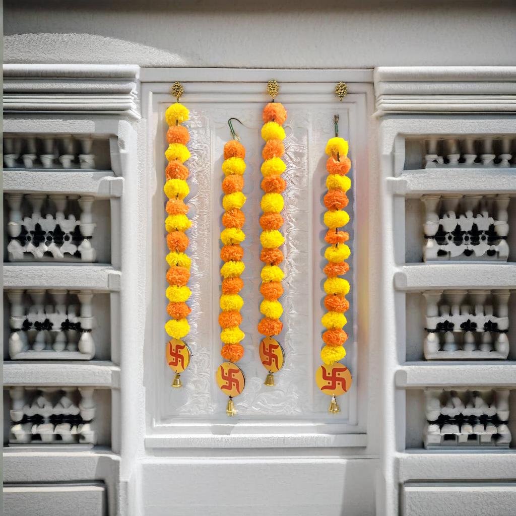 Akaar Decor's Diwali Decoration Items : Marigold Garland Set with Swastik