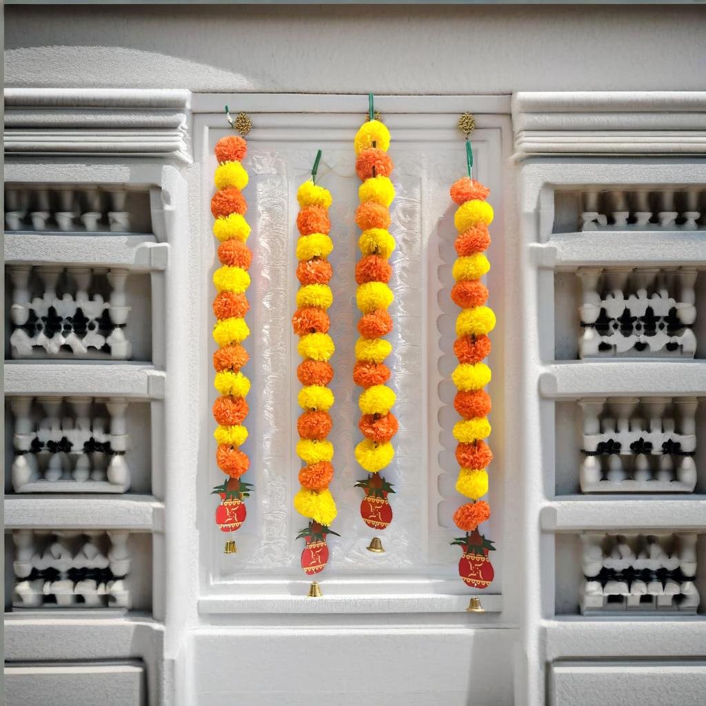 Akaar Decor's Diwali Decoration Items : Marigold Garland Set with Kalash