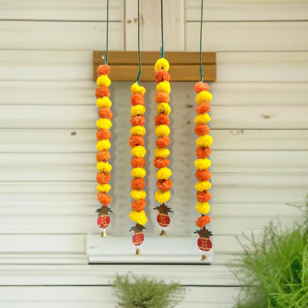 Akaar Decor's Diwali Decoration Items : Marigold Garland Set with Kalash