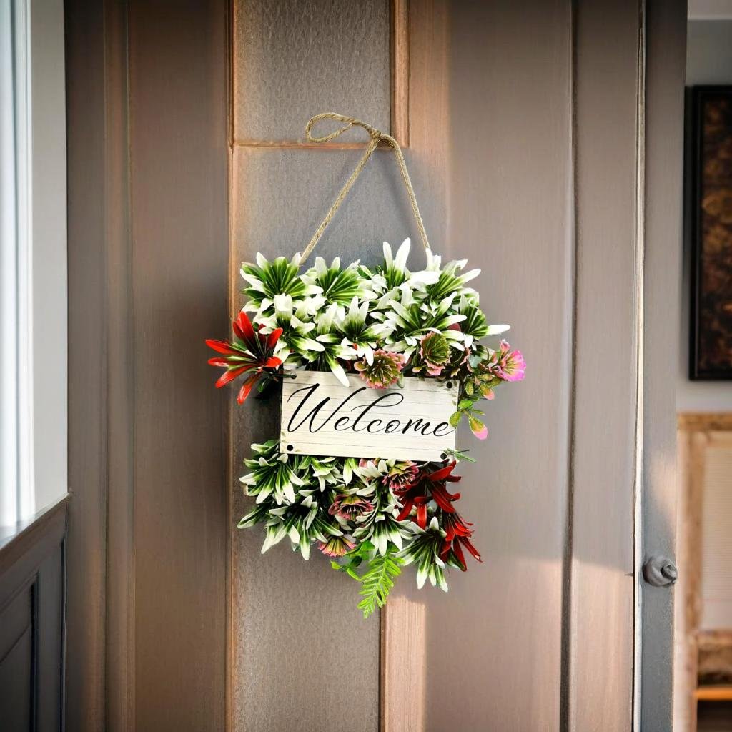 Akaar Decor's Artificial Foliage Welcome Wall Hanging for Front Door
