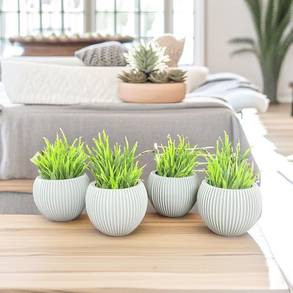 Akaar 4  Grey Ava Pot with Fern