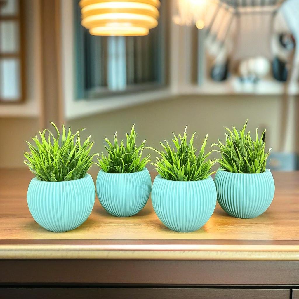 Akaar 4 Blue Ava Pots with Fern