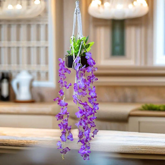 Akaar purple Wisteria Hangings with Pot in Cotton Macrame Plant Hanger