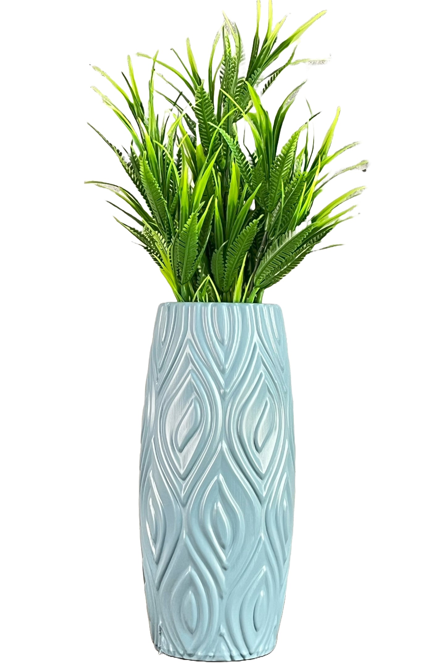 Akaar Artificial Fern Green Bunch with Long Cylindrical Flower Vase