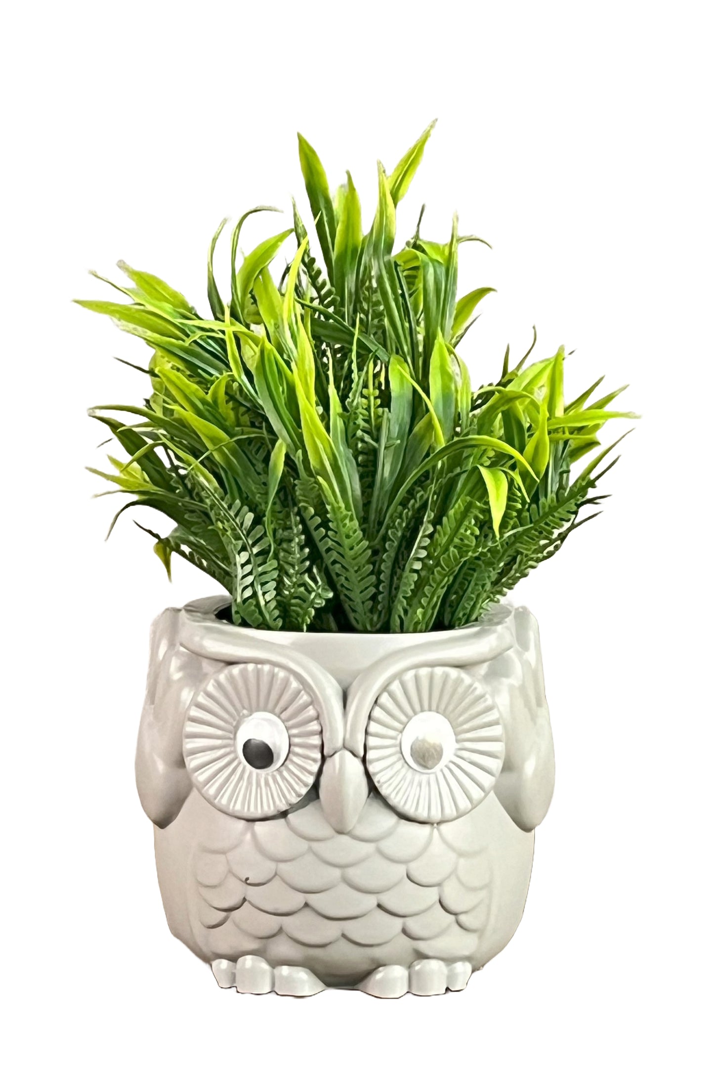 Akaar Artificial Green Fern Plant in Owl Pot as table showpiece