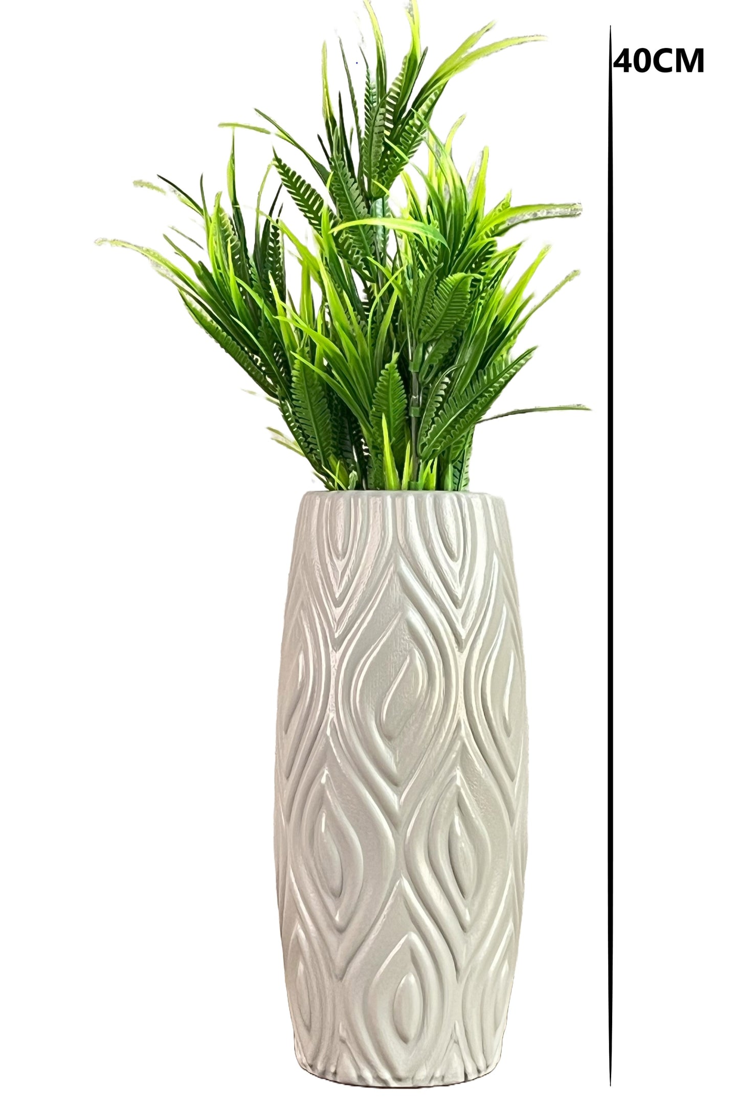 Akaar Artificial Fern Green Bunch with Long Cylindrical Flower Vase