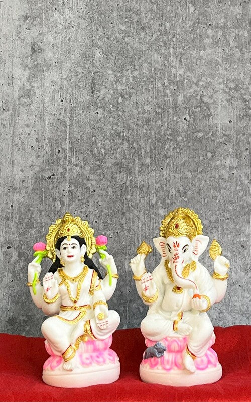 Akaar Ganesh Laxmi Idol for Diwali Pooja in Marble Dust