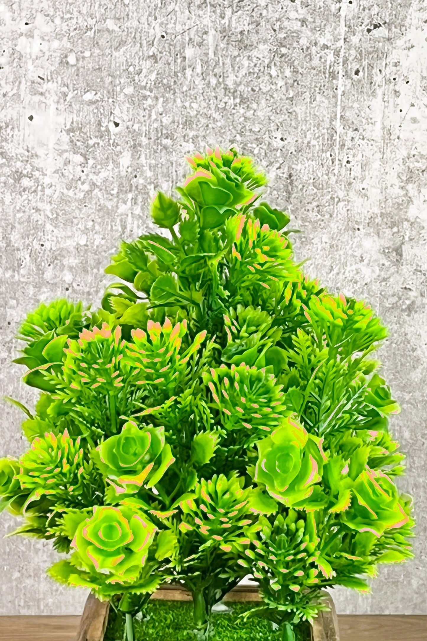 Akaar Artificial Plants Green Rose Bonsai with Wooden Pot