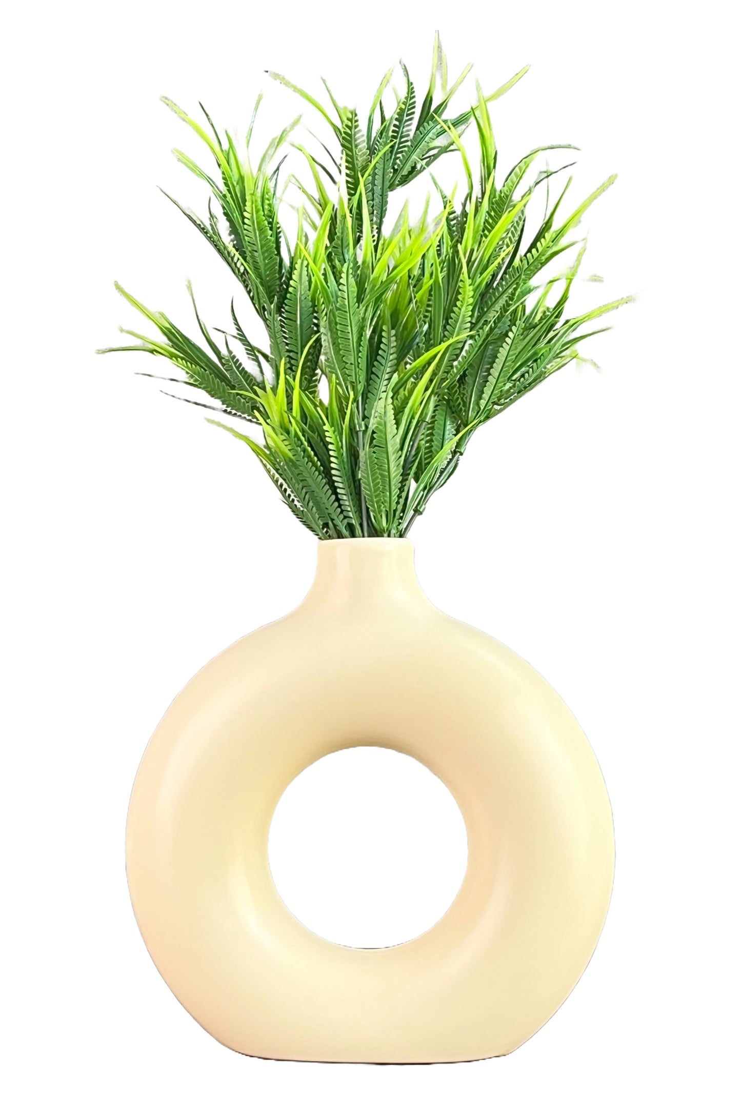Akaar Artificial Fern Green Bunch with Donut Pot for House decor