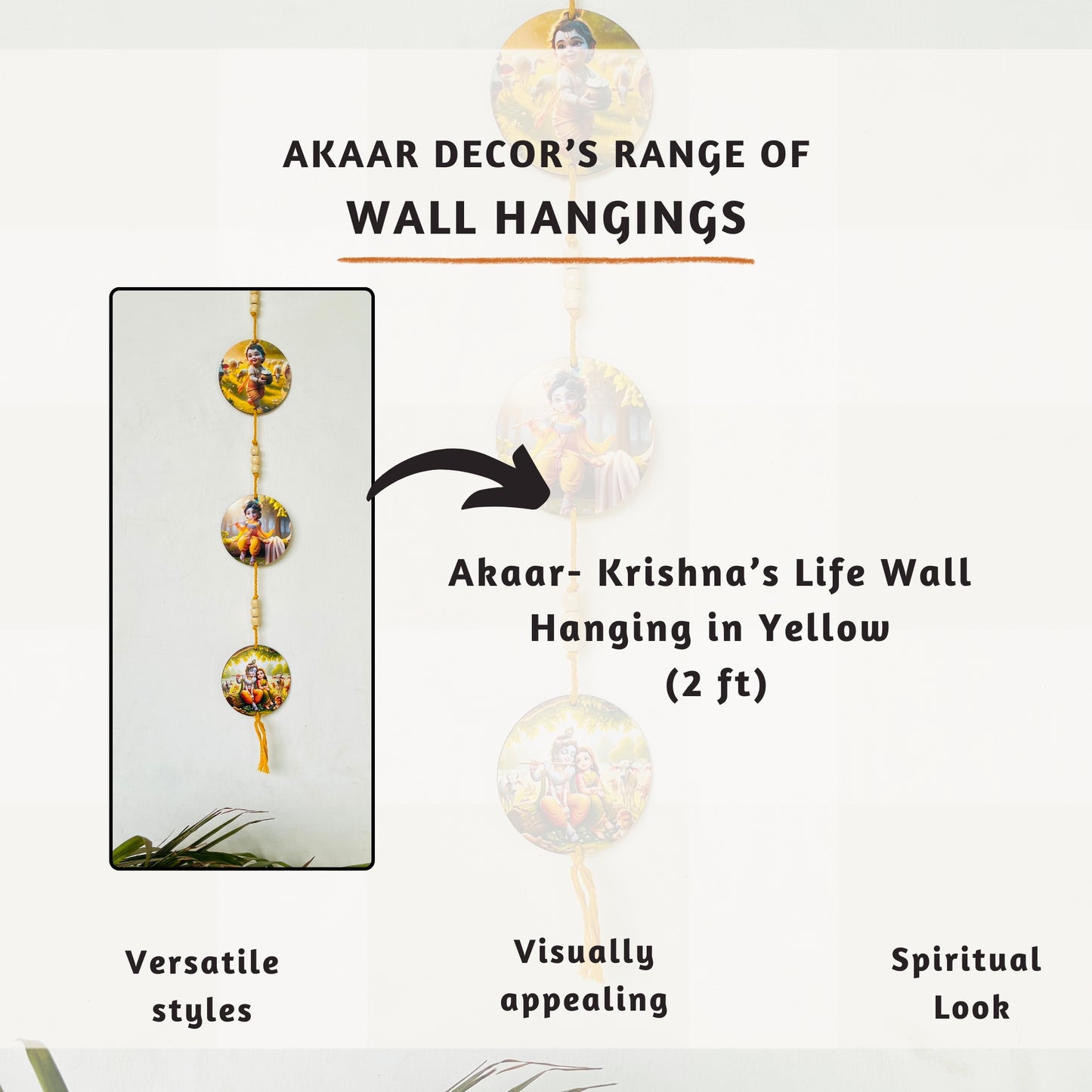 Akaar Decor's Symbolism & Quotational Wall Hanging for Home Decor- Krishna Yellow