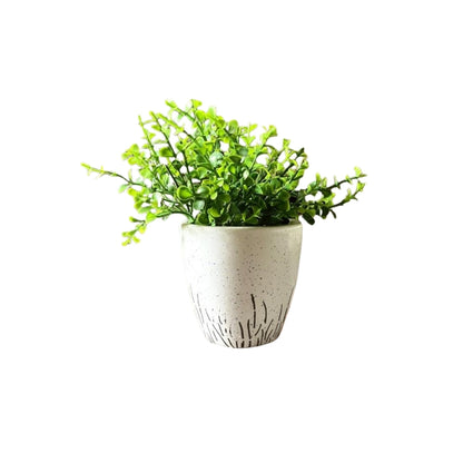 Akaar Artificial Plants for Decoration - White Round Ceramic Pot with Jade