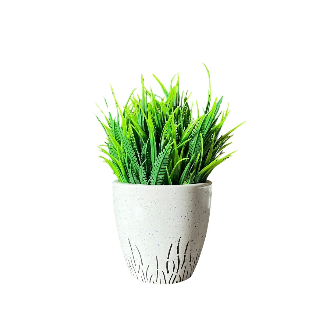 Akaar Artificial Plants for Decoration - White Round Ceramic Pot with Fern