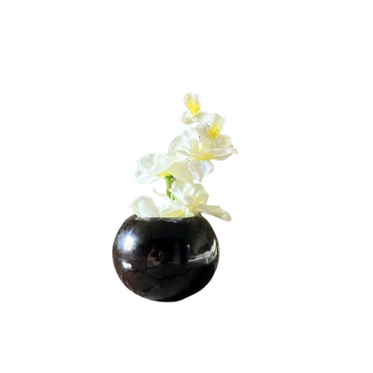 Akaar Artificial Plants for Decoration - Black Ceramic Pot with Artificial White Orchid