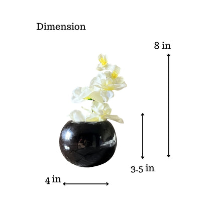 Akaar Artificial Plants for Decoration - Black Ceramic Pot with Artificial White Orchid