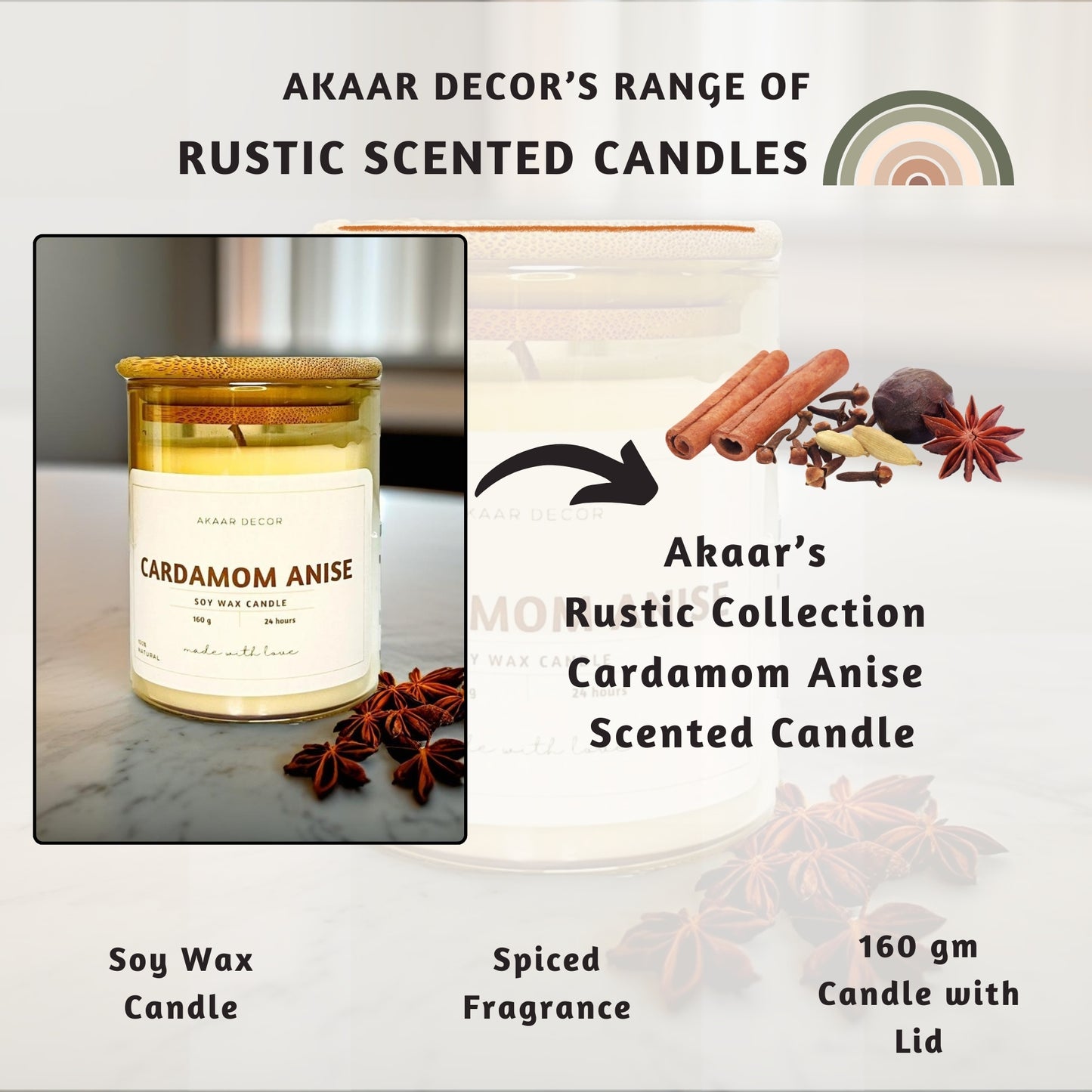 Akaar Decor Range of Rustic Earthy Scented Candles for Home Decor- Cardamom Anise