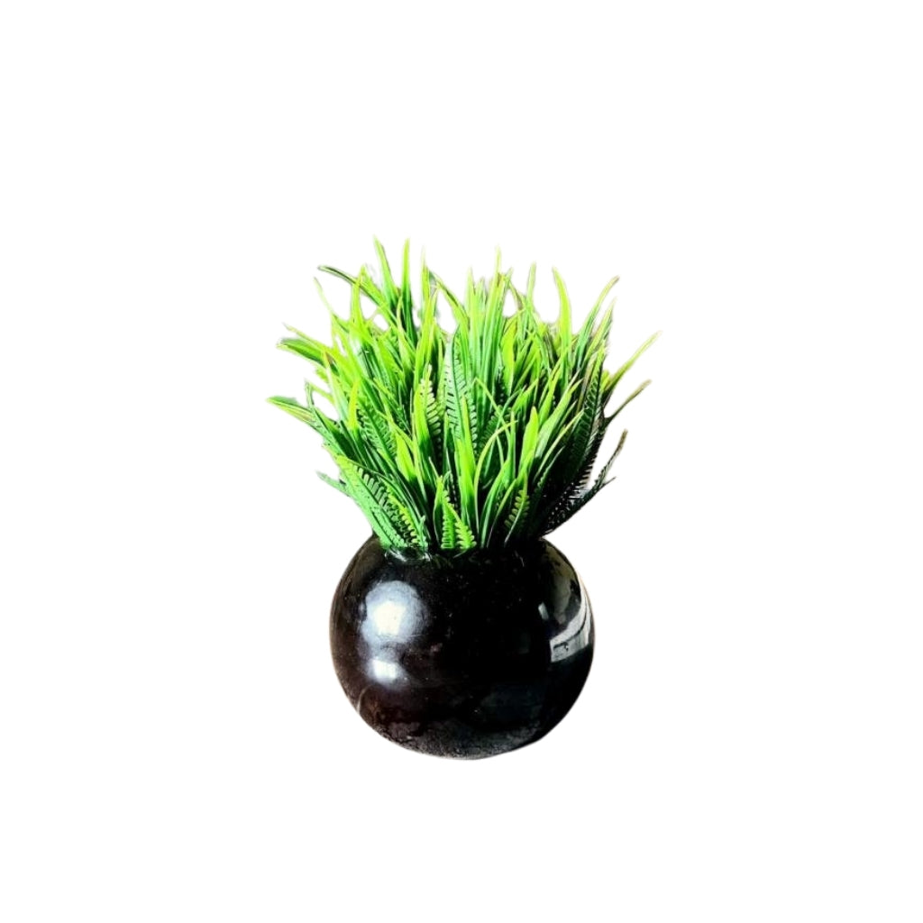 Akaar Artificial Plants for Decoration - Black Ceramic Pot with Fern