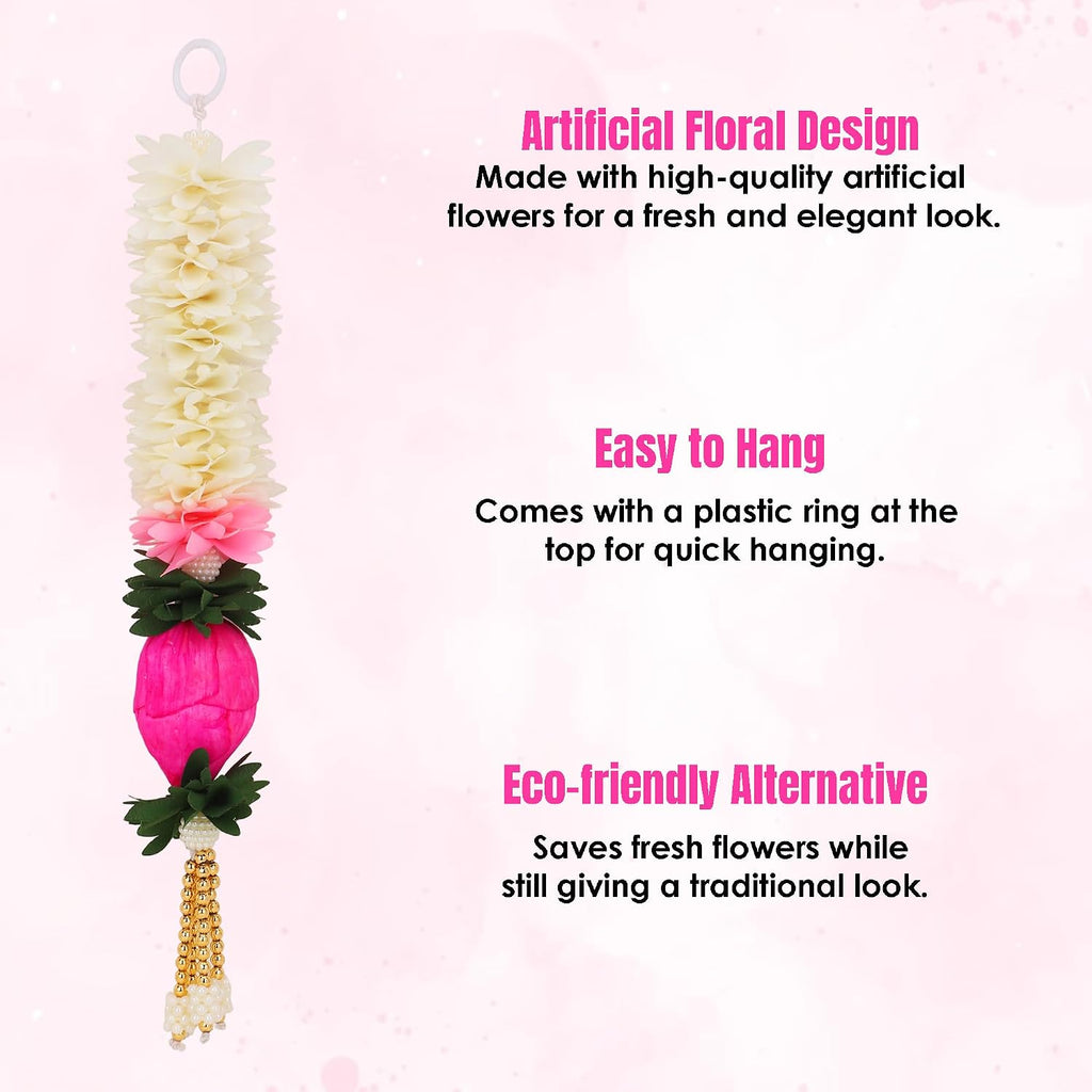 Lotus Hanging Gajra Set of 8 (12 Inch) | Off-White Floral Wall Hangings | Diwali Backdrop, Temple & Pooja Room Decor