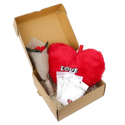 Akaar Valentine Day Gift - Girlfriend,Wife,Husband,Boyfriend Best Gift for Valentine Day Gift- Heart Shaped Love Pillow ,Heart Shaped Necklace & Jute Rose