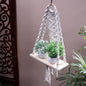 Indoor Boho Macrame Wall Shelf with Hanging with Wooden Dowel Hand Woven Bohemian Decor