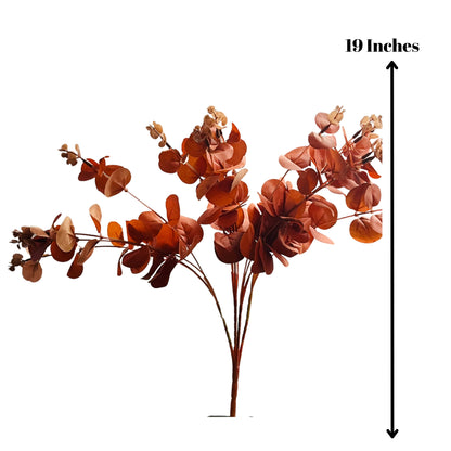 Artificial Eucalyptus Flower Bunch Fake Bunch Deco(Without Vase Pot)- Pack of 1 Bunch (Autumn)