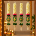 Lotus Hanging Gajra Set of 4 (14 Inch) with Ganesh Hanging | Off-White Floral Wall Hangings | Diwali Backdrop, Temple & Pooja Room Decor