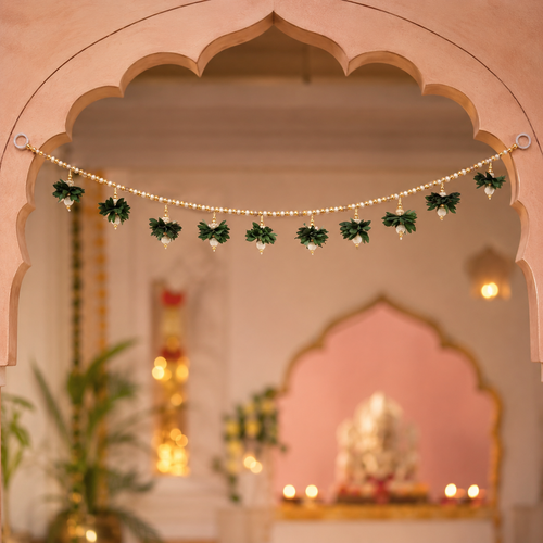 Floral Pearl Bead Toran with Flower Latkans | Decorative Door Hanging for Home Entrance, Mandir & Pooja Room | Diwali Decoration, Wedding & Festive Decor