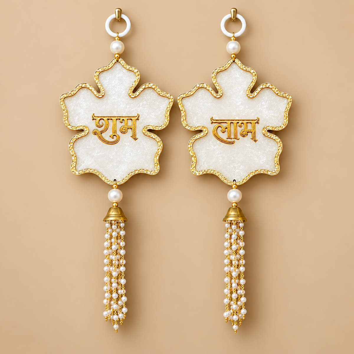 Shubh Labh Door Hangings | Premium Acrylic Festive Latkan Set with Pearl Tassels & Gold Detailing | Diwali Home Decor for Entrance, Wall & Pooja Room | 10 Inch, Pack of 2