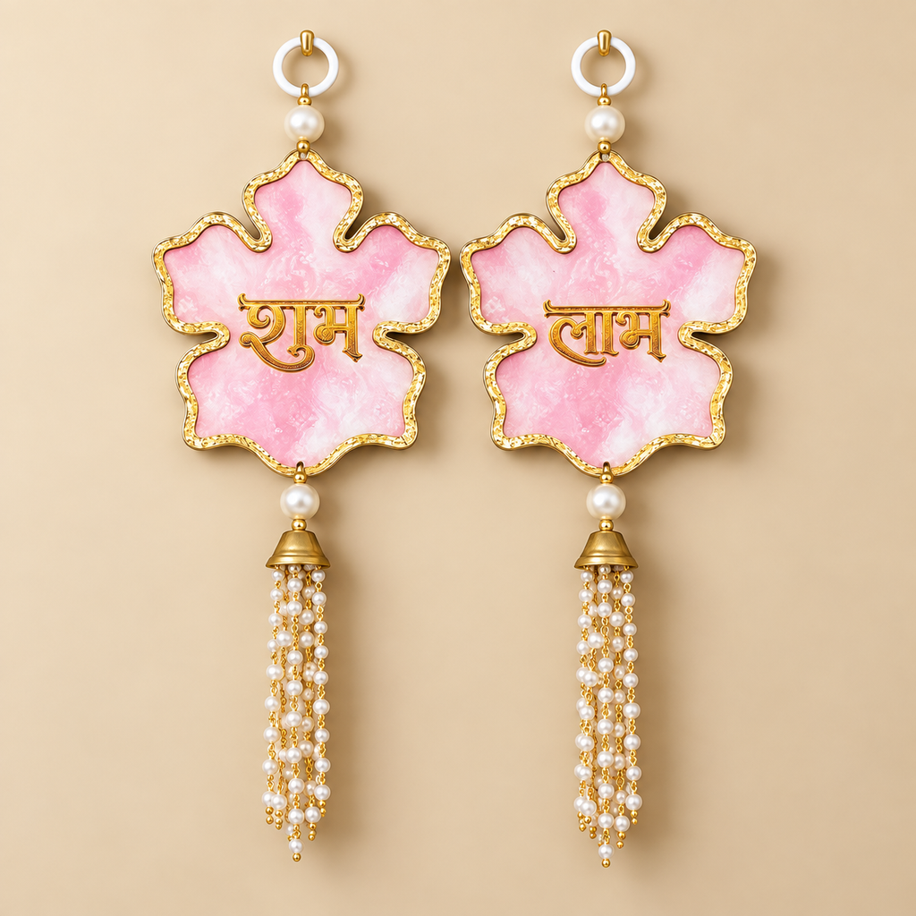 Shubh Labh Door Hangings | Premium Acrylic Festive Latkan Set with Pearl Tassels & Gold Detailing | Diwali Home Decor for Entrance, Wall & Pooja Room | 10 Inch, Pack of 2