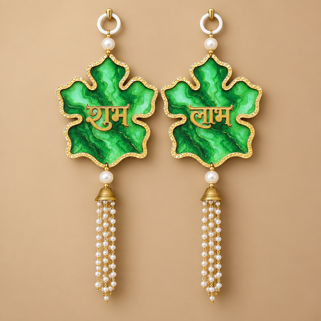 Shubh Labh Door Hangings | Premium Acrylic Festive Latkan Set with Pearl Tassels & Gold Detailing | Diwali Home Decor for Entrance, Wall & Pooja Room | 10 Inch, Pack of 2
