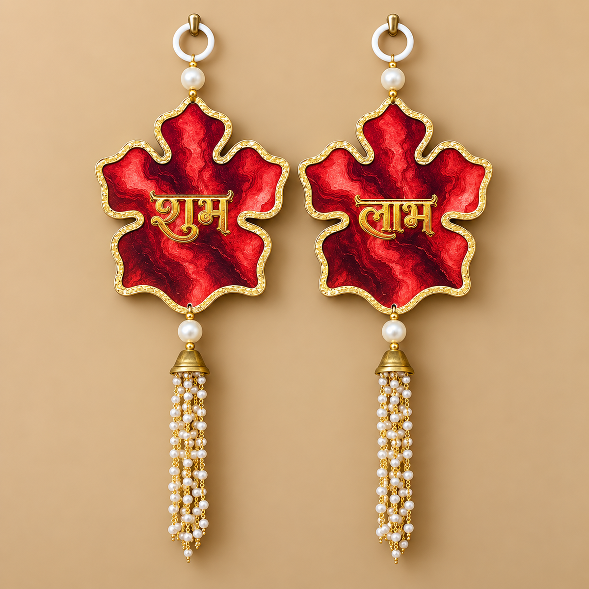 Shubh Labh Door Hangings | Premium Acrylic Festive Latkan Set with Pearl Tassels & Gold Detailing | Diwali Home Decor for Entrance, Wall & Pooja Room | 10 Inch, Pack of 2