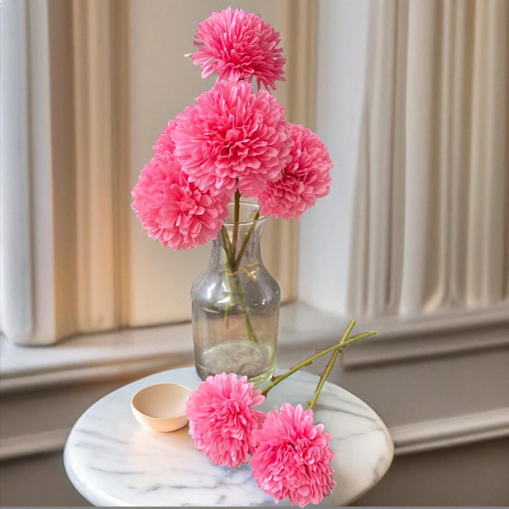 Artificial Chrysanthemum Hydrangea Ball Flower Stick (Pack of 1) (Pink)