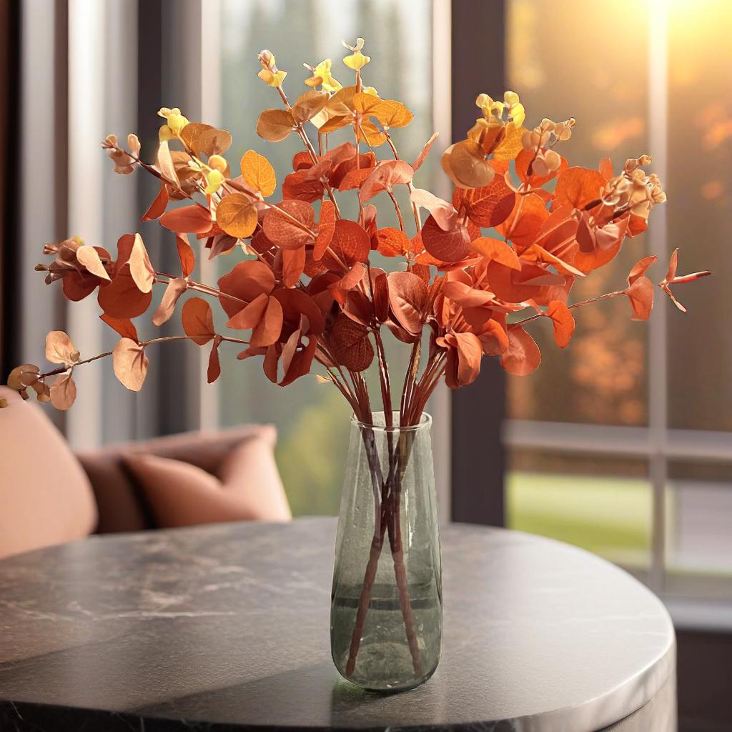 Artificial Eucalyptus Flower Bunch Fake Bunch Deco(Without Vase Pot)- Pack of 1 Bunch (Autumn)