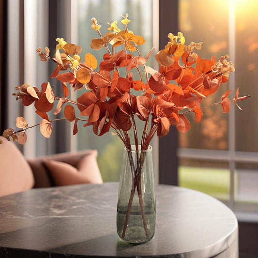 Artificial Eucalyptus Flower Bunch Fake Bunch Deco(Without Vase Pot)- Pack of 1 Bunch (Autumn)