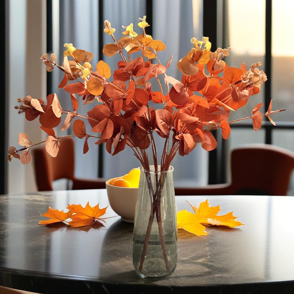 Artificial Eucalyptus Flower Bunch Fake Bunch Deco(Without Vase Pot)- Pack of 1 Bunch (Autumn)