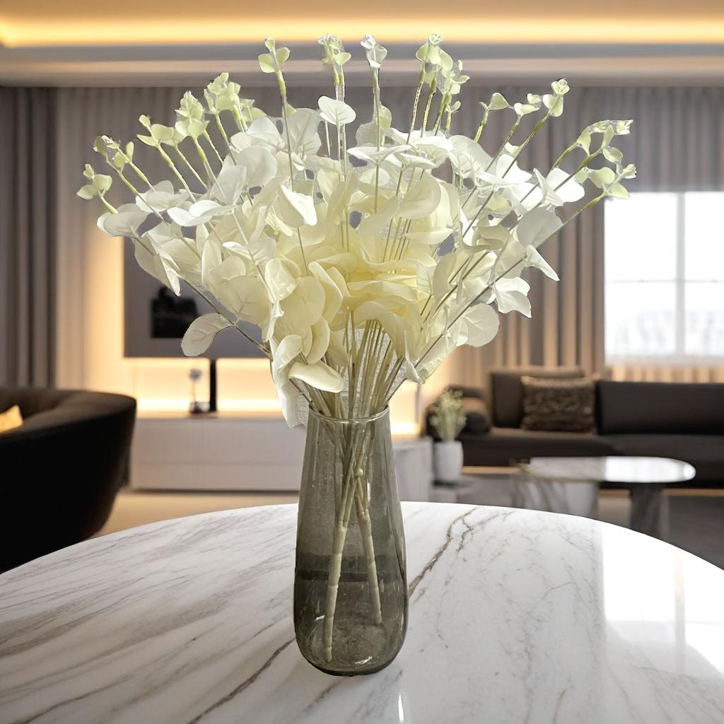 Artificial Eucalyptus Flower Bunch Fake Bunch Decor (Without Vase Pot)- Pack of 1 Bunch (Pure)