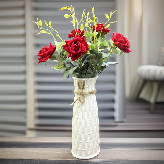 Combo Set of Hard Plastic Unbreakable Vase with Artificial Flowers Bouquet (Rose Bunch with Vase)